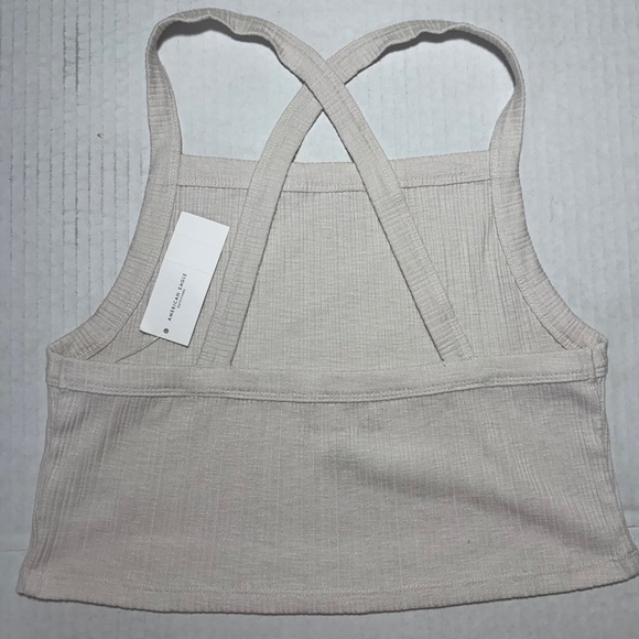 NWT American Eagle Cream Cropped Criss Cross Strap Tank Top Size Medium - Picture 2 of 2